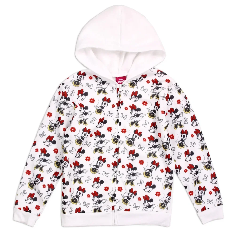 New Girls Disney Minnie Mouse Printed Zip Up Hoodie Off White Size 6 - Picture 1 of 2
